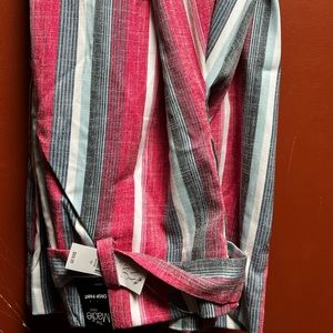 Wide leg linen crop pant. Pink/Blue/baby blue/white/black stripes
